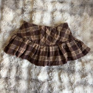 Brown Plaid Mini Skirt